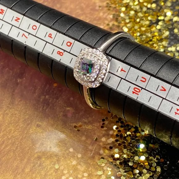 Mystic Topaz with CZ Sterling Silver Ring Size 9 . - Picture 2 of 2